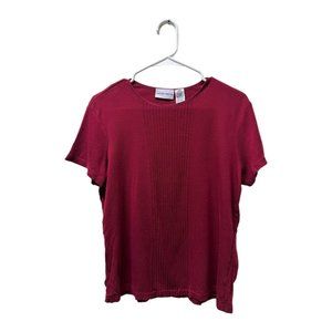 Jaclyn Smith Ribbed Front Short Sleeve Maroon Top, Large, Pre-owned